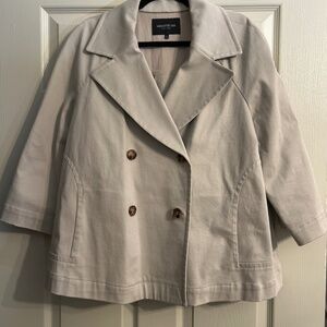 Lafayette 148 New York Neutral Stretch Cotton Cropped Trench - L